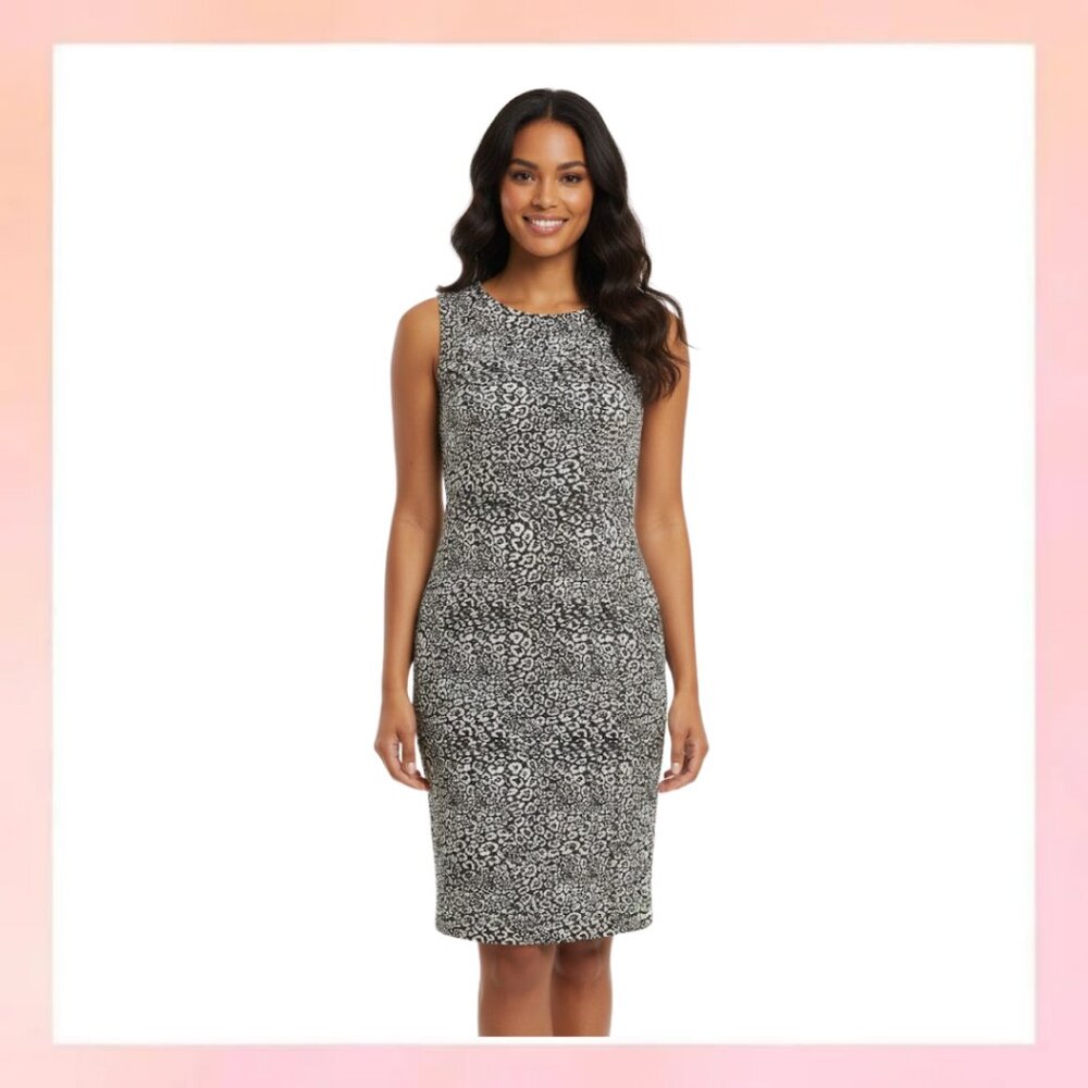 Calvin Klein Size 8 Black White Animal Print Sheath Dress Office Work